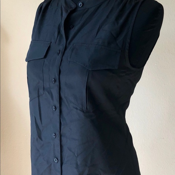 J Crew Button Front Black Sleeveless Blouse Sz 2 - Picture 4 of 6